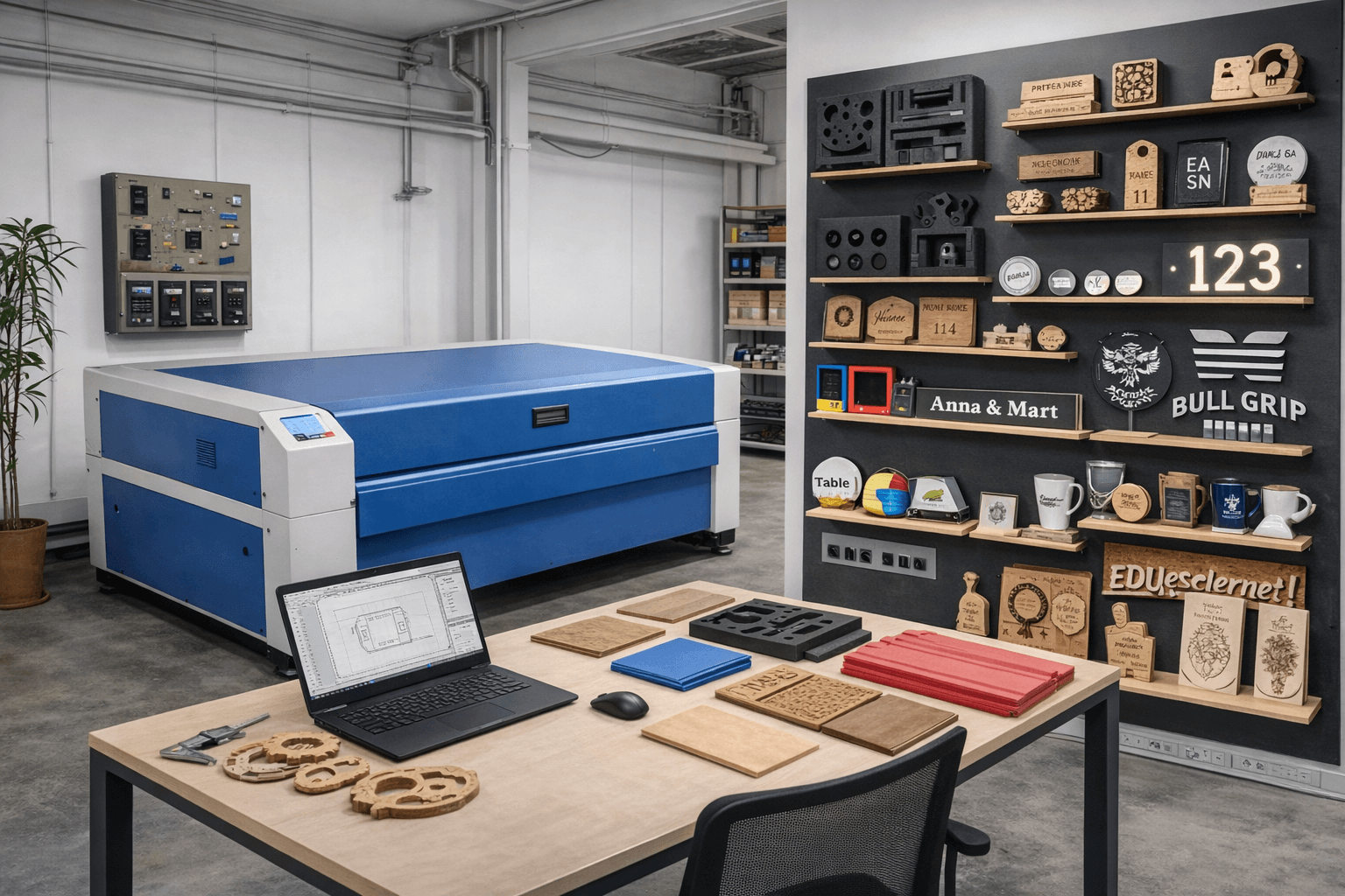 Professionaalne laserlõikus-Professional Laser Cutting-Professionelles Laserschneiden Lasergraveerimise töökoja vaade